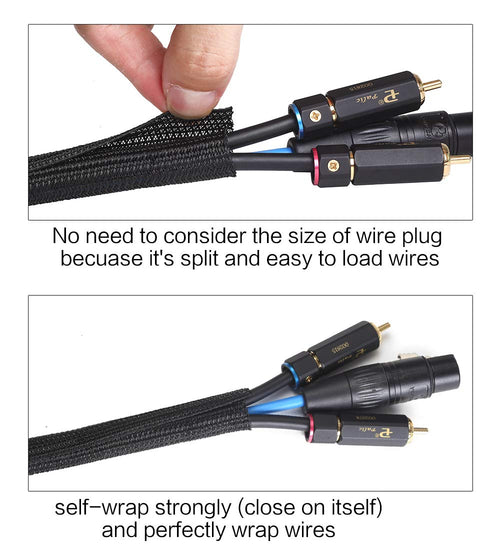 Alex Tech 10ft Cord Protector Wire Loom Tubing 1 Inch Cable Sleeve Split Black