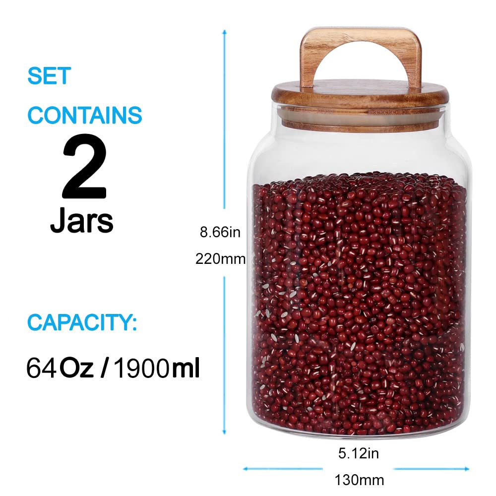 SAIOOL Canister Set of 2, Glass Kitchen Canisters with Airtight Acacia Lid, Tall