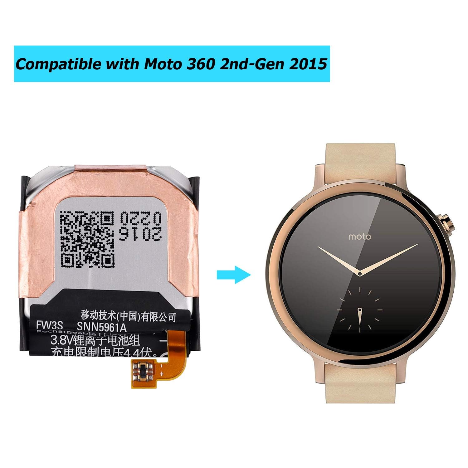 Vvsialeek FW3S SNN5971A Replacement Battery Compatible with Moto 360 2nd-Gen