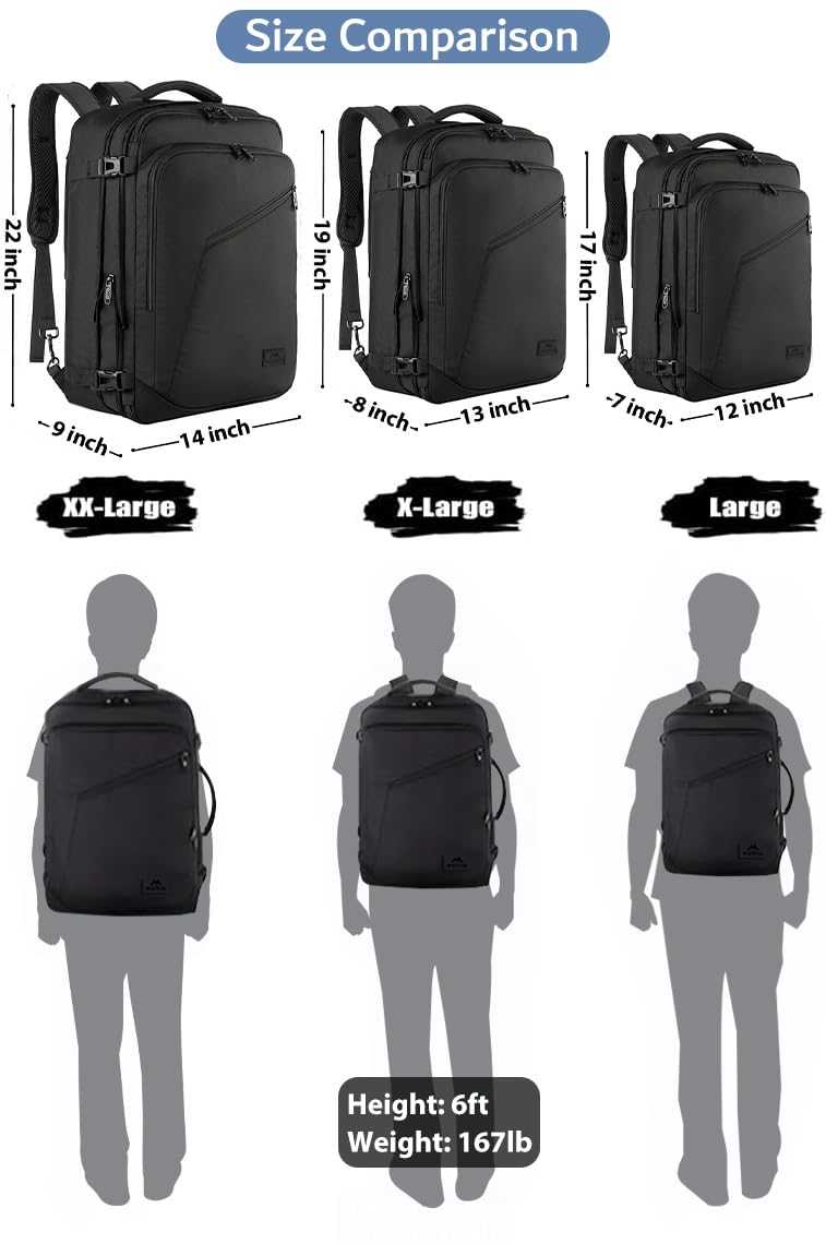 MATEIN 40L Carry On Travel Backpack Expandable Weekender Bag Black