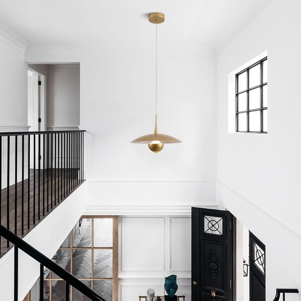 Fulesi Vintage Led Pendant Light Farmhouse Gold Metal Ceiling Lights Mid Century Modern Pendant Lighting Industrial Large Pendant Light for Kitchen Island Bedroom