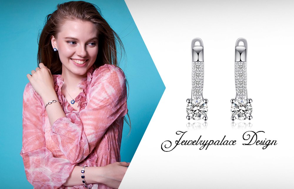 JewelryPalace 1ct Cubic Zirconia Huggie Hoop Earrings for Women, CZ Round Cut