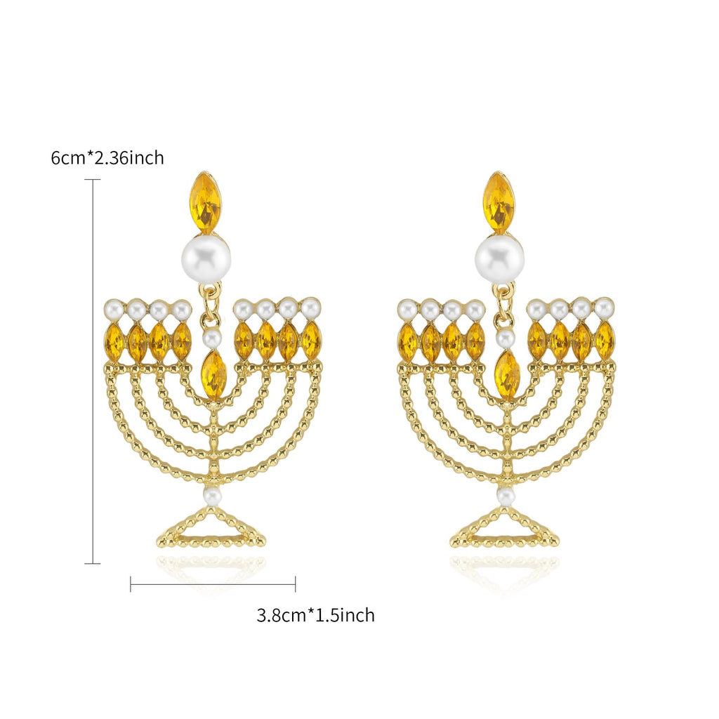 Hanukkah Earrings for Women Pearl Menorah Earrings Stud Jewish Holiday Jewelry