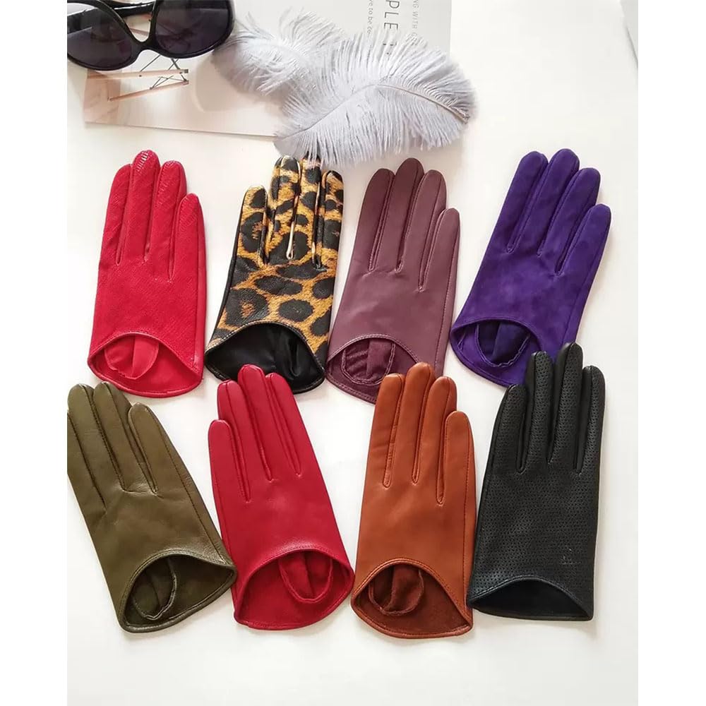 LAQWARM Women Short Real Leather Dress Gloves TOUCHSSCREEN Half Palm 5" Genuine