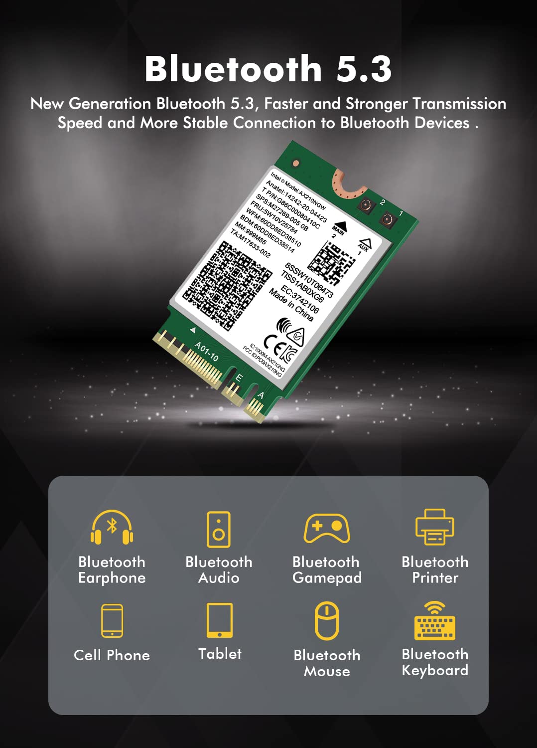 WiFi 6E Wireless Card Intel AX210 NGW Bluetooth 5.3 Tri-Band 5400Mbps Network