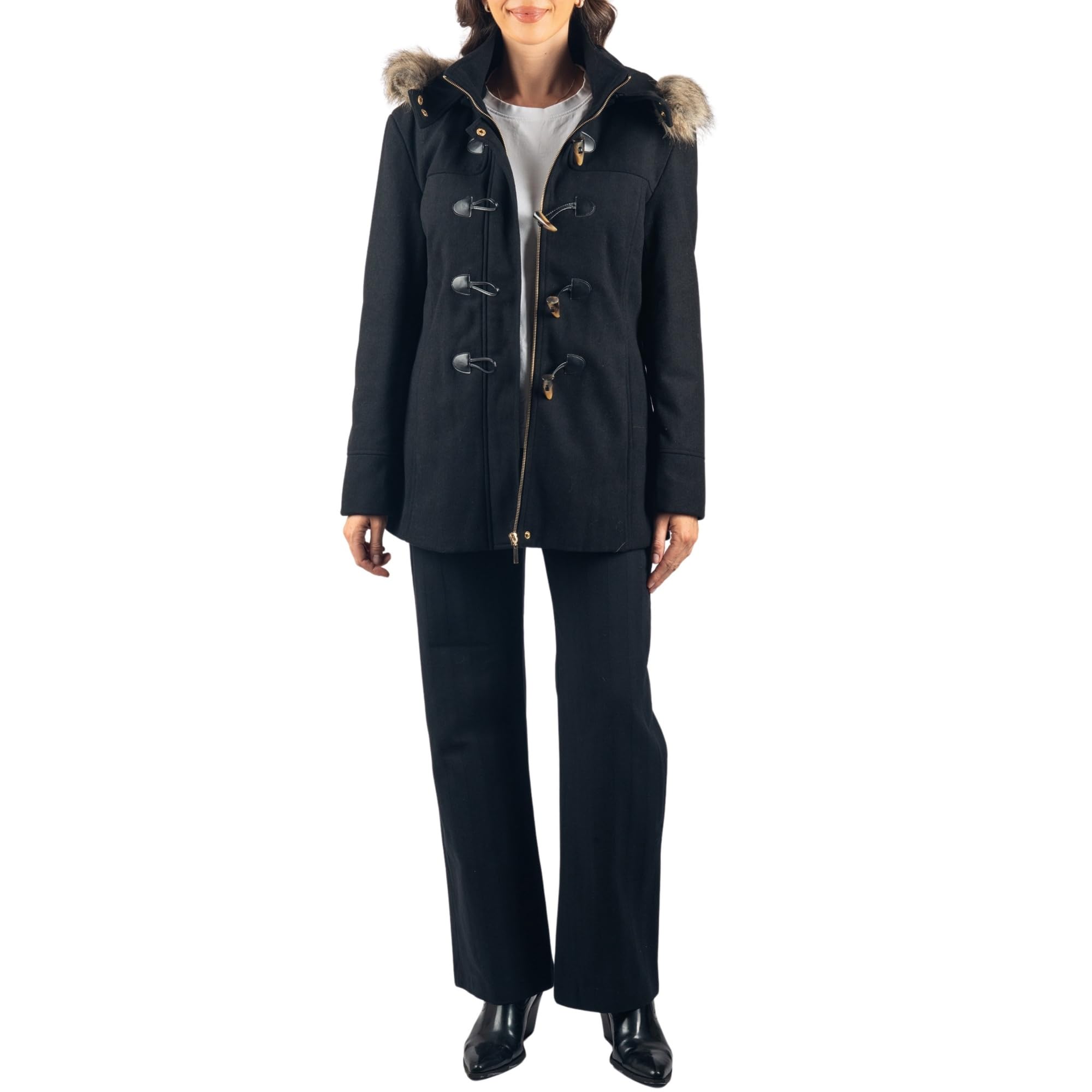 Alpine Swiss Duffy Womens Wool Blend Toggle Coat Removable Faux Fur Hood Classic