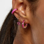 GLOQUAT Gold Pink Earrings Fuchsia Hoops for Women 14K Gold Plated Hot Pink