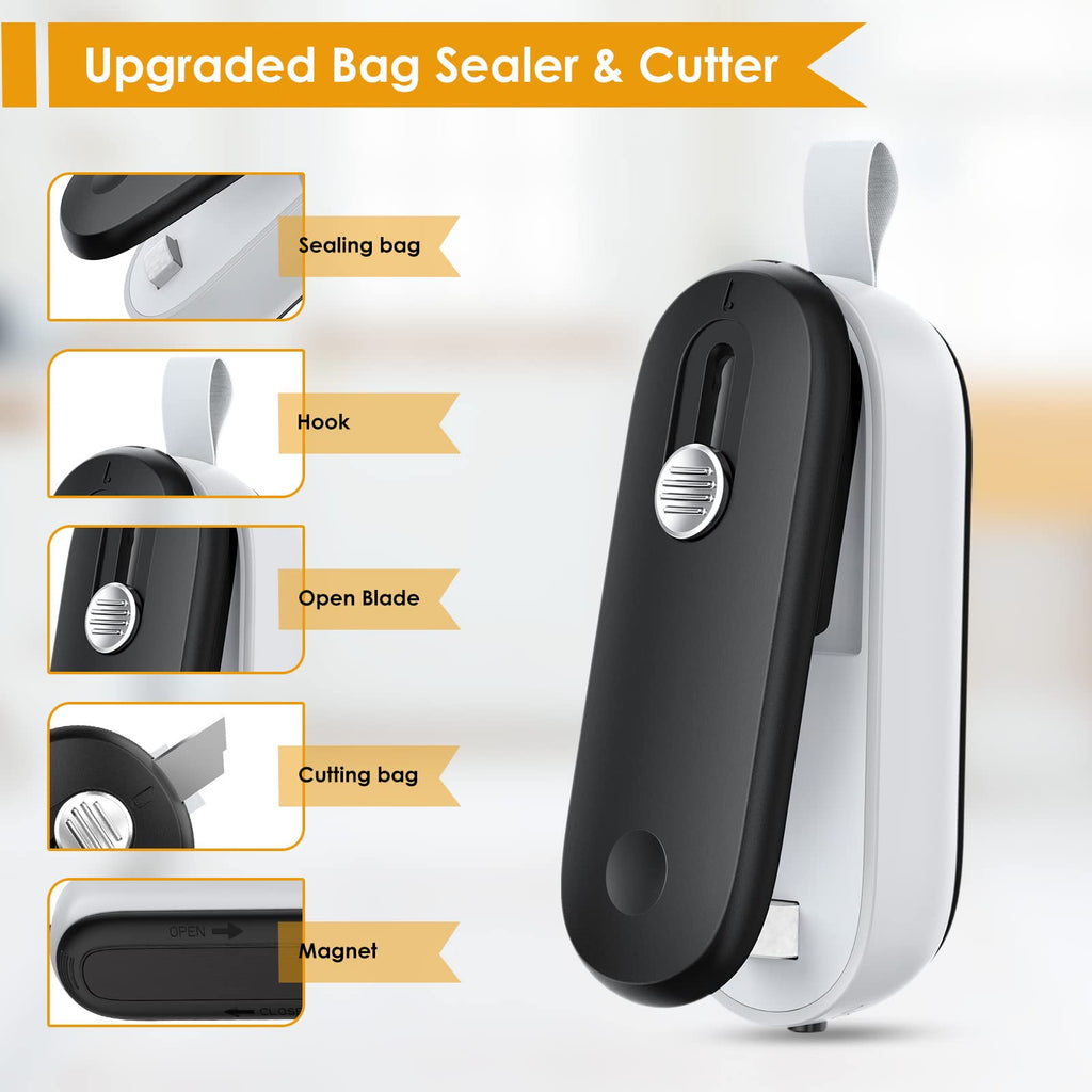 FEPPO Mini Bag Sealer, 2 in 1 Heat Sealer with Cutter, Portable Resealer Machine