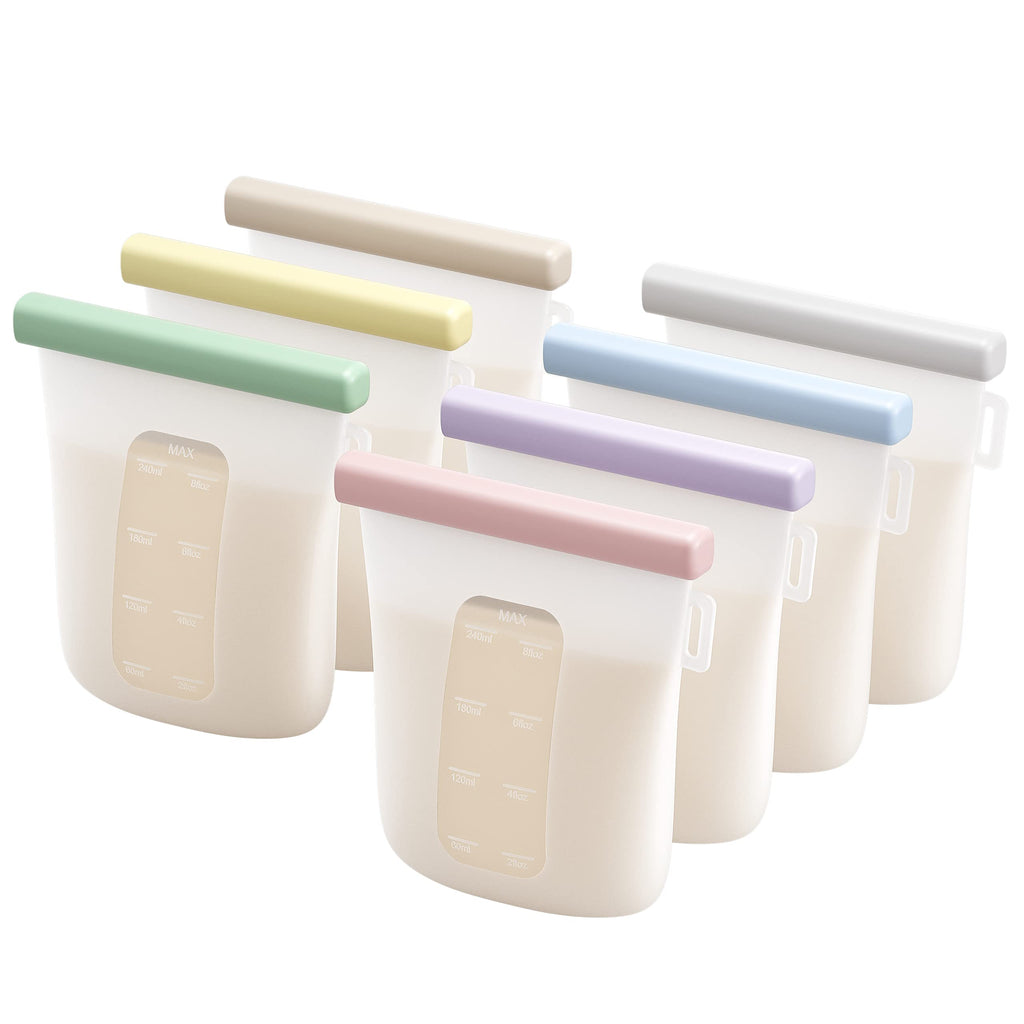 Nuliie 7 Pcs Silicone Breastmilk Storage Bags Reusable, 8oz/240ml Double