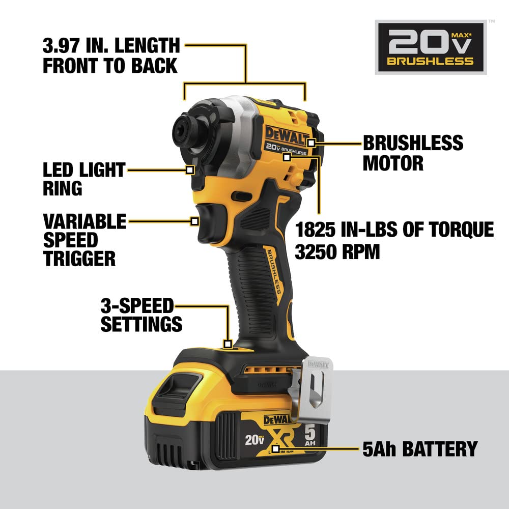 DEWALT ATOMIC 20V MAX 1/4 in. Brushless Cordless Impact Driver Kit with Battery