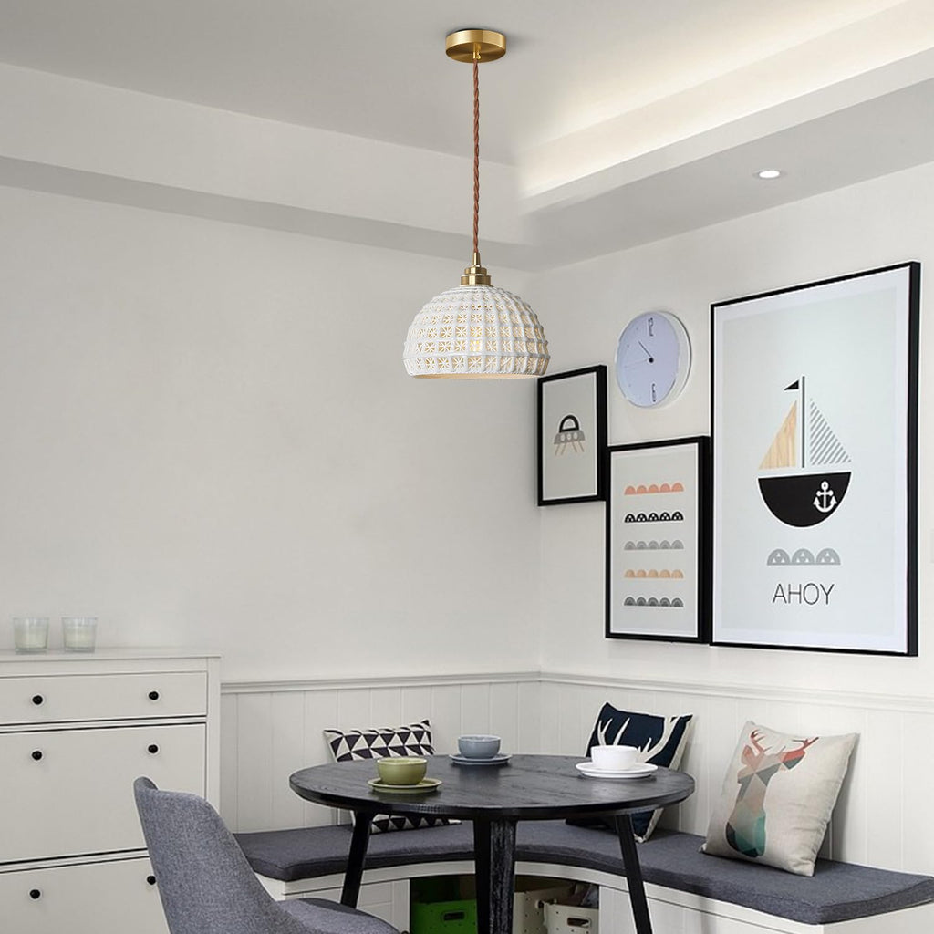 Fulesi White Ceramic Pendant Light Elegance Nordic Hanging Lamp Brass Finish