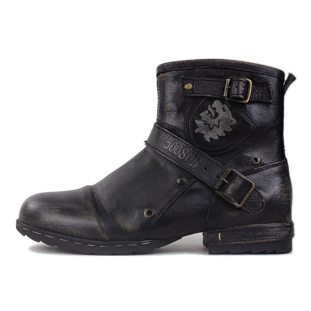OSSTONE Moto Boots for Women Fashion Zipper-up Leather Chukka Boots Casual Shoes MS-5008-1-BP-WUS-R 11.5