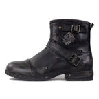 OSSTONE Moto Boots for Women Fashion Zipper-up Leather Chukka Boots Casual Shoes MS-5008-1-BP-WUS-R 11.5