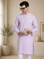 Sojanya (Since 1958 Men'S Cotton Linen Purple Checked Only Long Kurta, Size 40