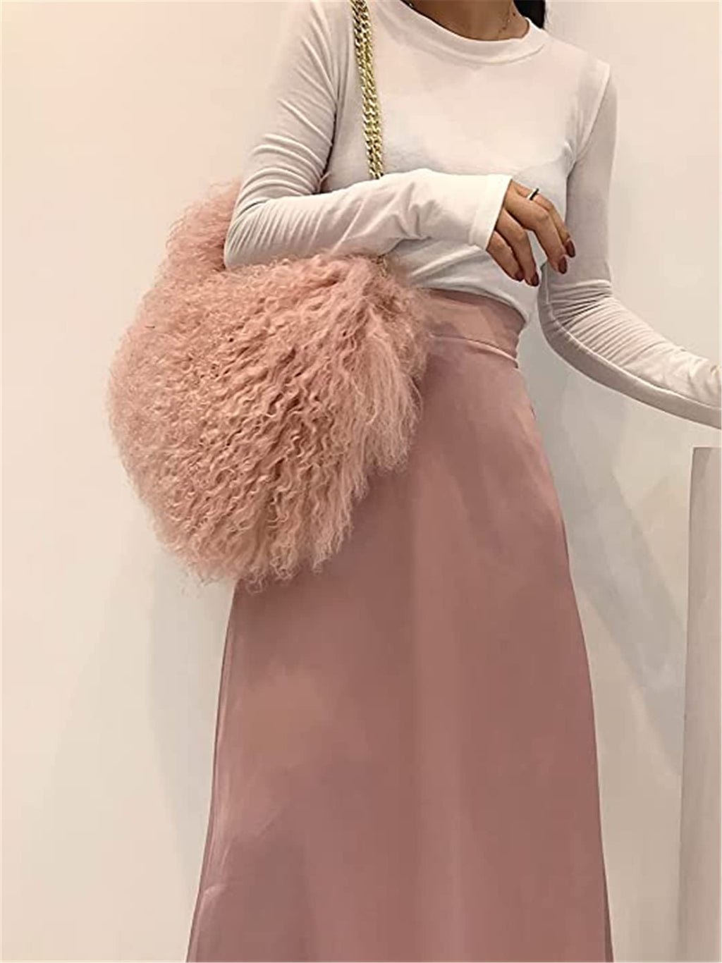 ME-01 Big Fluffy Fur Handbag With Real Mongolian Lamb Fur Long Curly Hair And