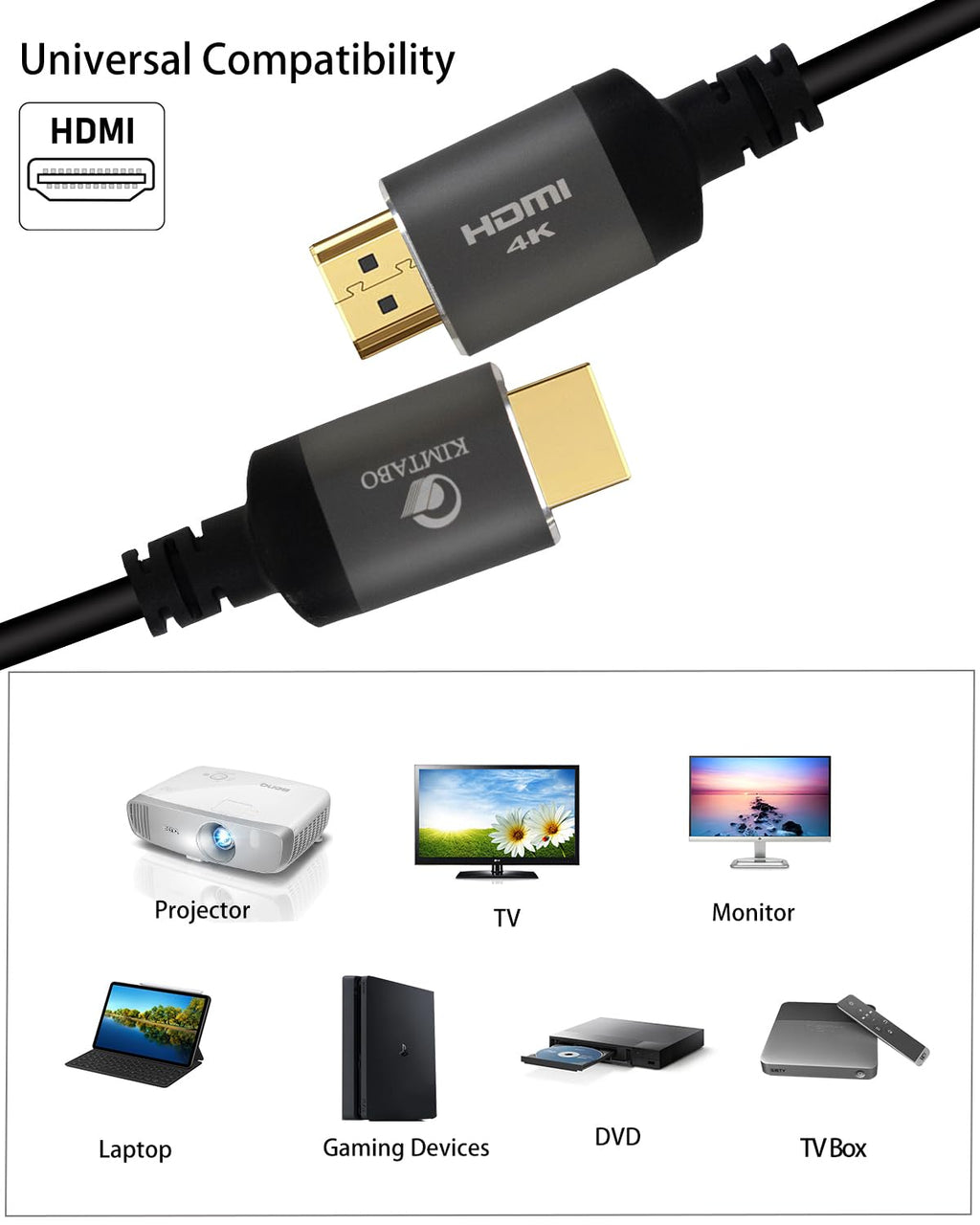 50ft HDMI Cable Ultra High Speed 4K 60Hz 2K 1080p ARC Gold Plated 15m
