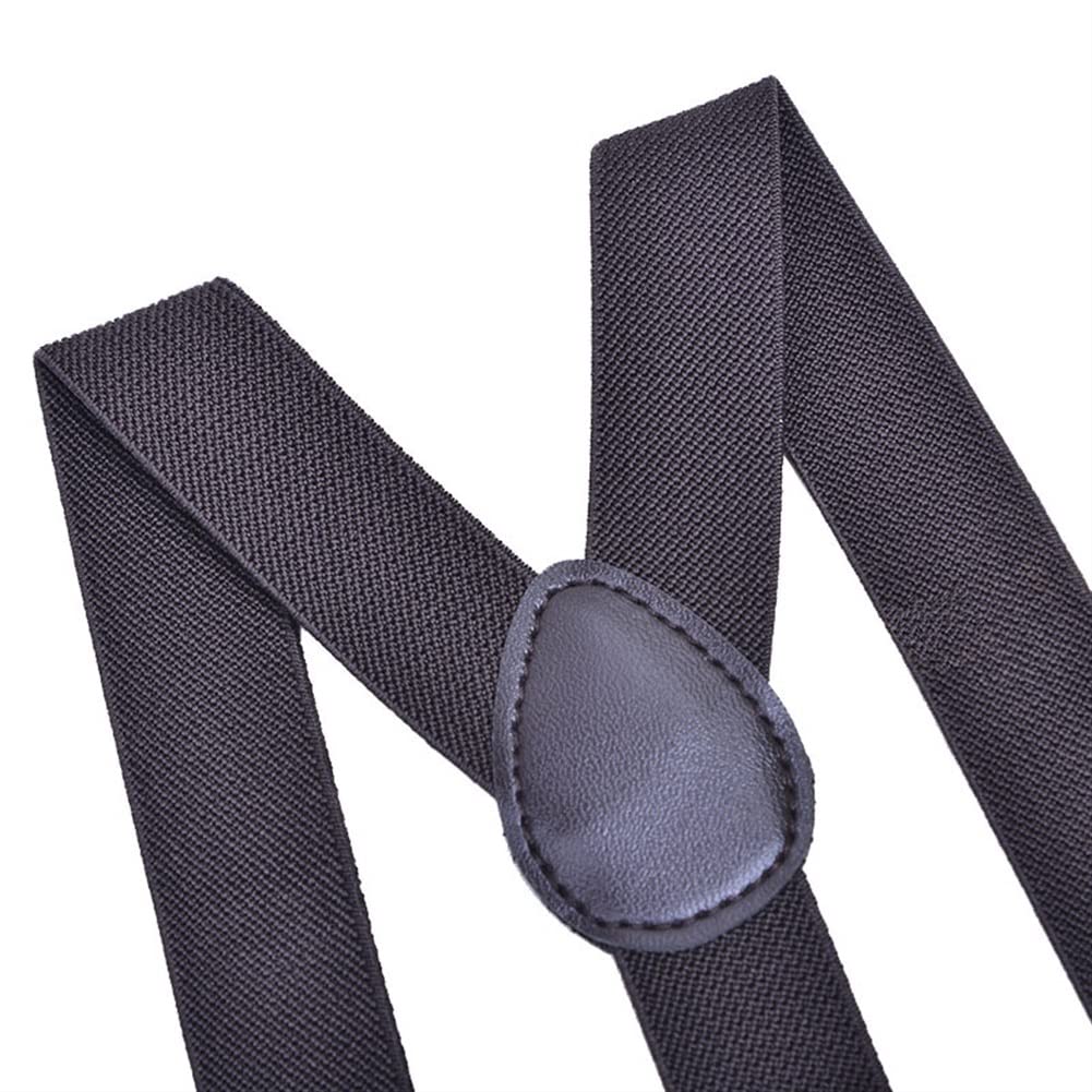 HOOENG Men's Y-Back Suspenders Adjustable 3 Metal Clips 1" Black
