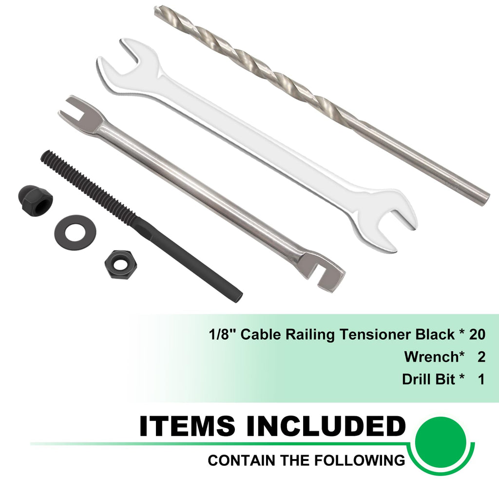 Andorm 20pcs 1/8" Cable Railing Tensioner Terminal Kit Black, Threaded Swage