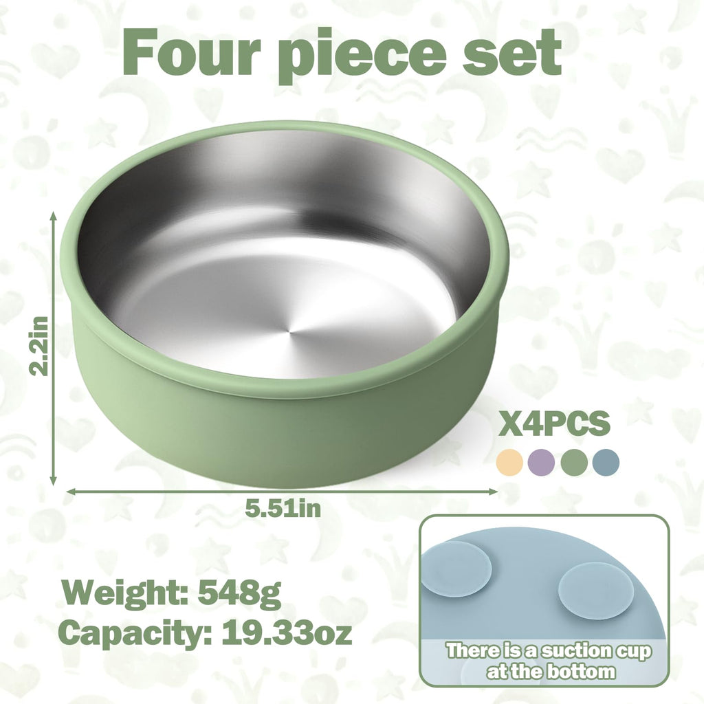 Mity rain 4-Pack Baby Bowls with Suction,Stainless Steel Toddler Bowl with