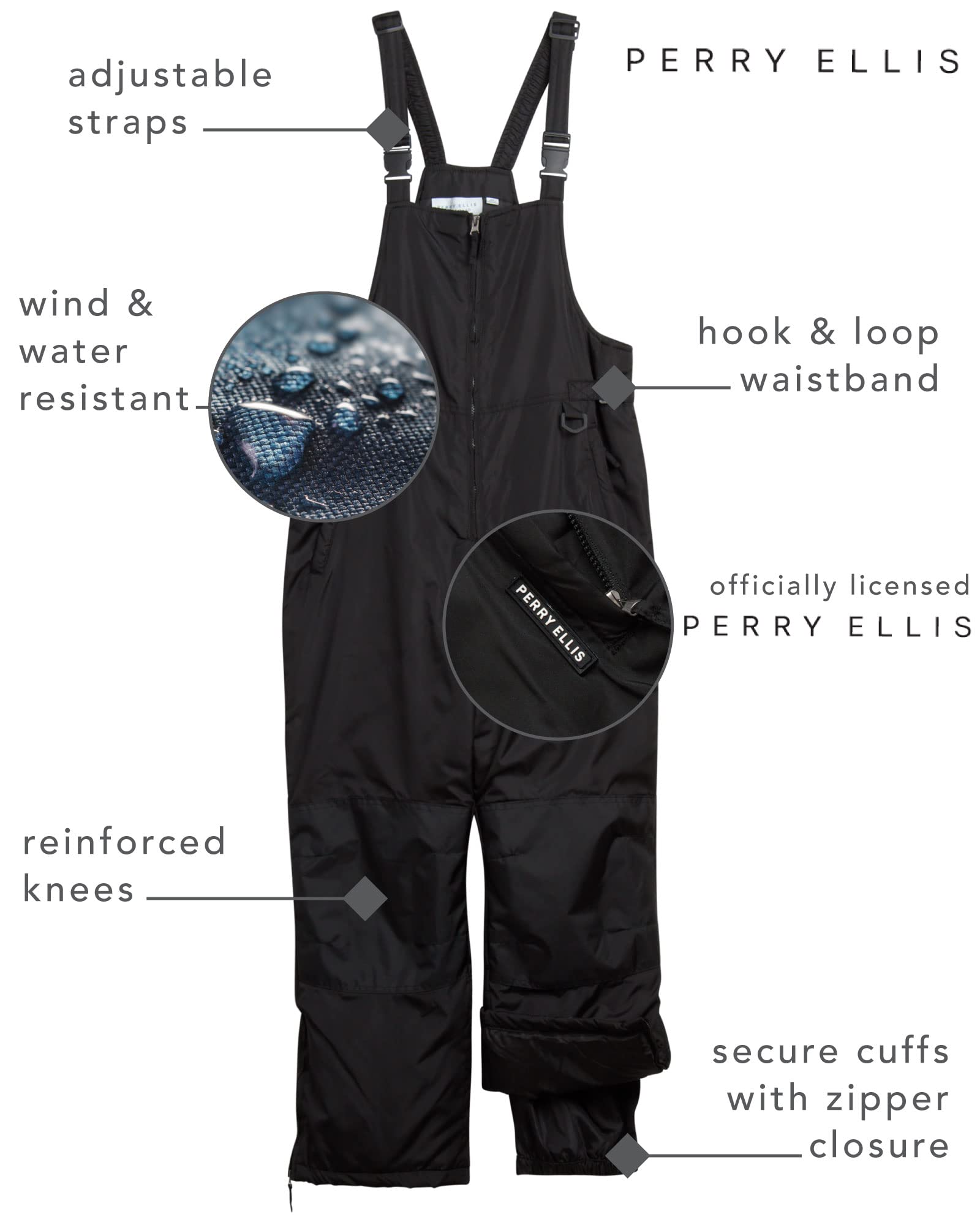 Perry Ellis Mens Insulated Ski Bibs Waterproof Snow Pants Winter Overalls Size