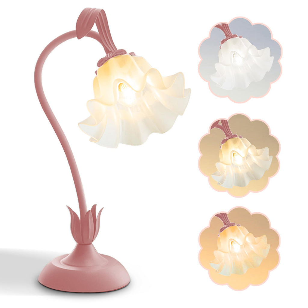 Flower Table Lamp LED Bedside Night Light 3 Color Modes Pink Kawaii Decor