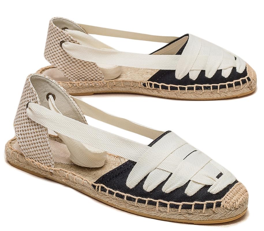 U-lite Women's Espadrille FLat Sandals Closed Toe Ankle Wrap,Classic Lace Up