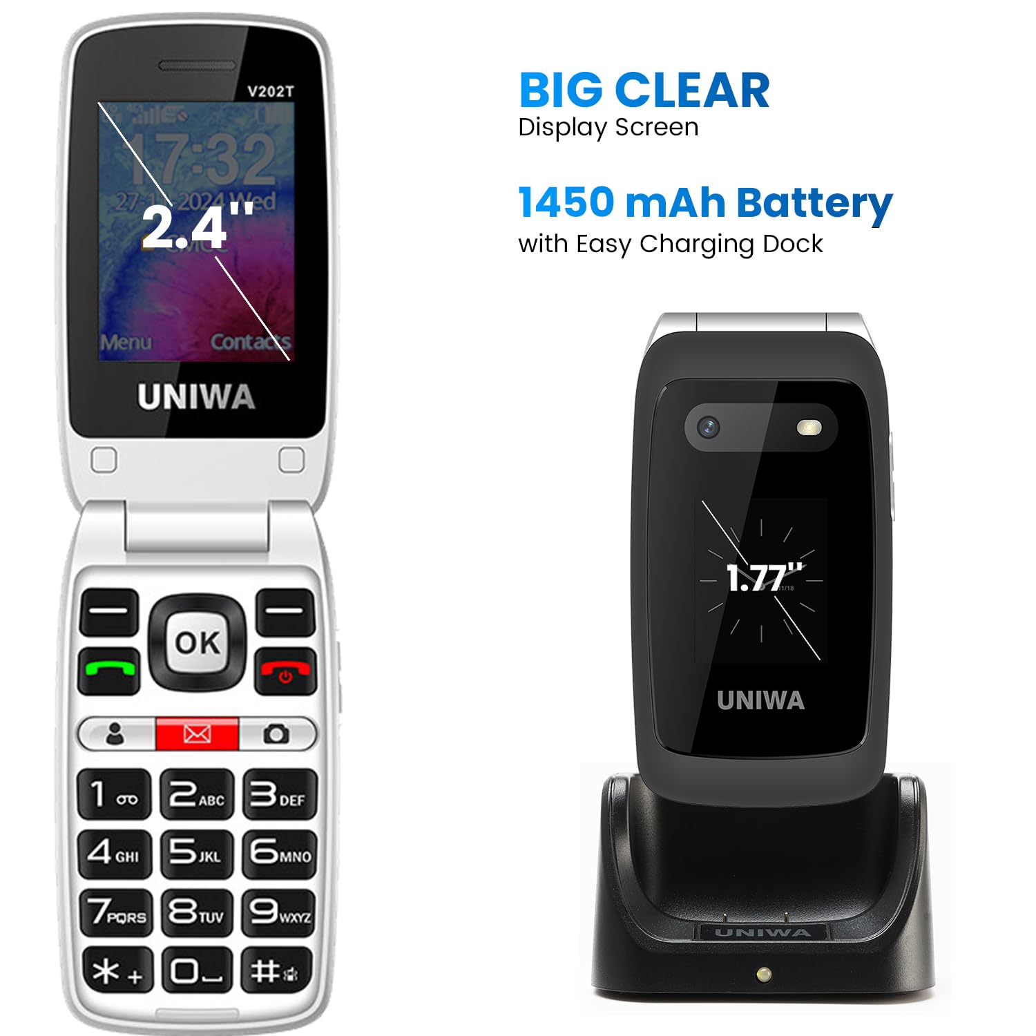Mosthink 4G Unlocked Flip Cell Phone for Senior with Speed Talk SIM Card, SOS Big Button Basic Cell Phone for Elderly, 2.4'' HD Display, Big Volume, 1450mAh Battery with Charging Dock (Black)