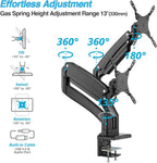 AVLT Dual Monitor Arm Desk Mount 13-43in Full Motion VESA USB Pass Through Black