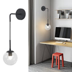 BOKT Mid Century Modern Black Wall Sconce Light Clear Glass Globe Ball Wall