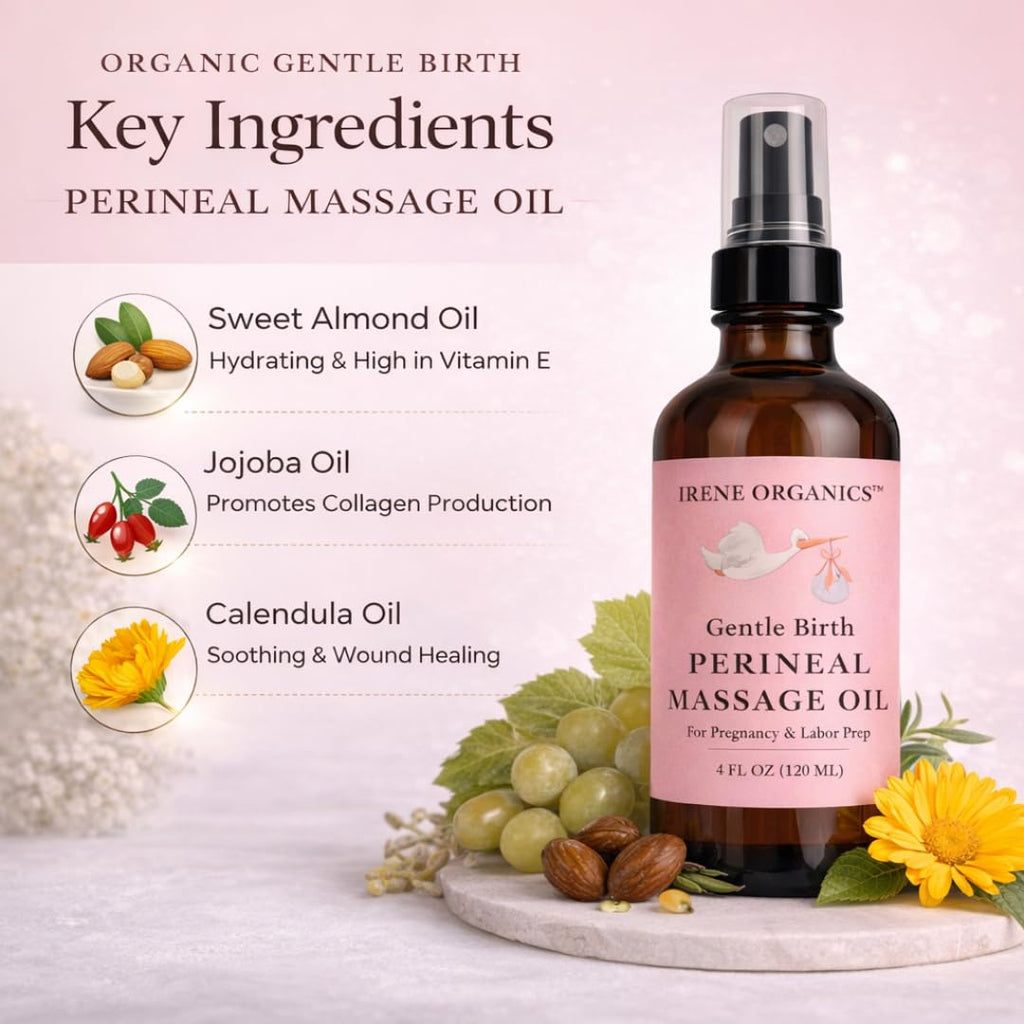 Organic Perineal Massage Oil Spray by Irene Organics for Pregnancy and