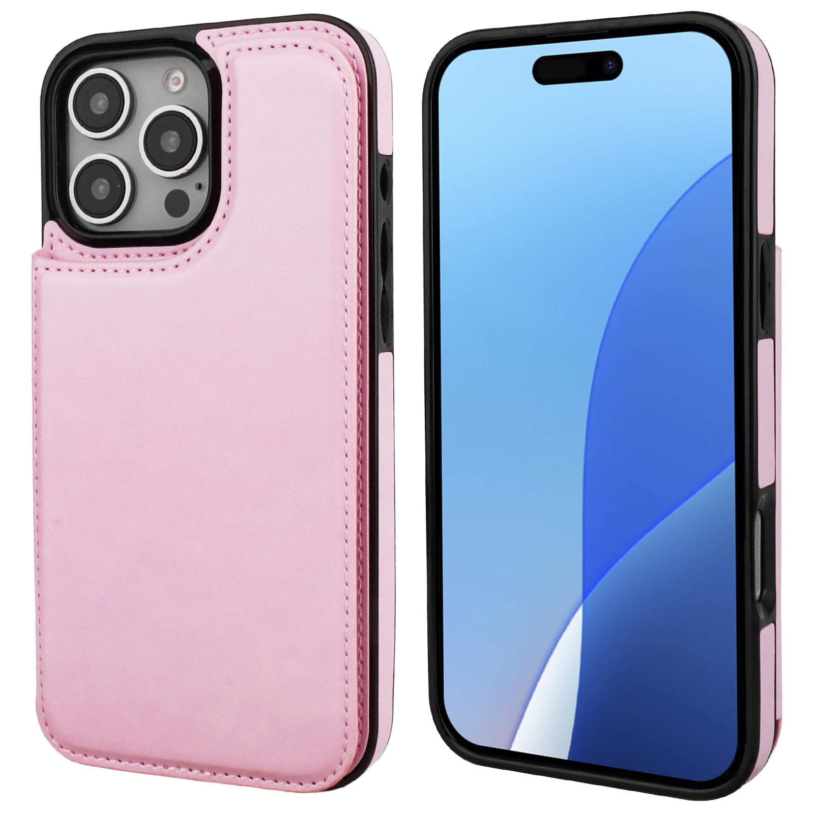 ONETOP Compatible with iPhone 16 Pro Max Wallet Case with Card Holder, PU Leather Kickstand Card Slots Case, Double Magnetic Clasp and Durable Shockproof Cover 6.9 Inch (Pink)