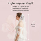 Josojoou White Wedding Bridal Veil, (Comb not included) 1 Tier Floral Edge