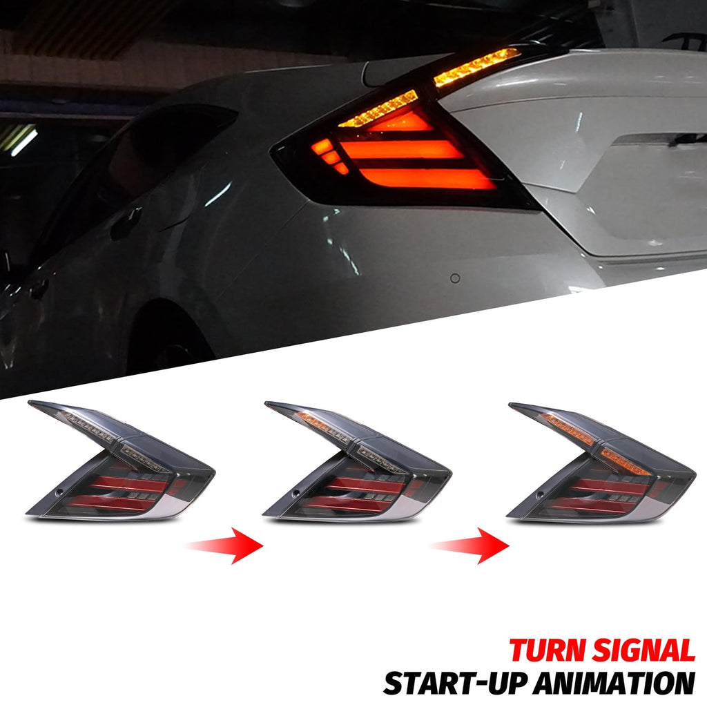 New Accessory Compatible with Honda Civic 2016-2021 Sedan 10th Gen Full LED Tail Lights with Sequential Turn Signal Dynamic Animation Rear Lamps Assembly (Not Fit Hatchback Coupe) (Black)