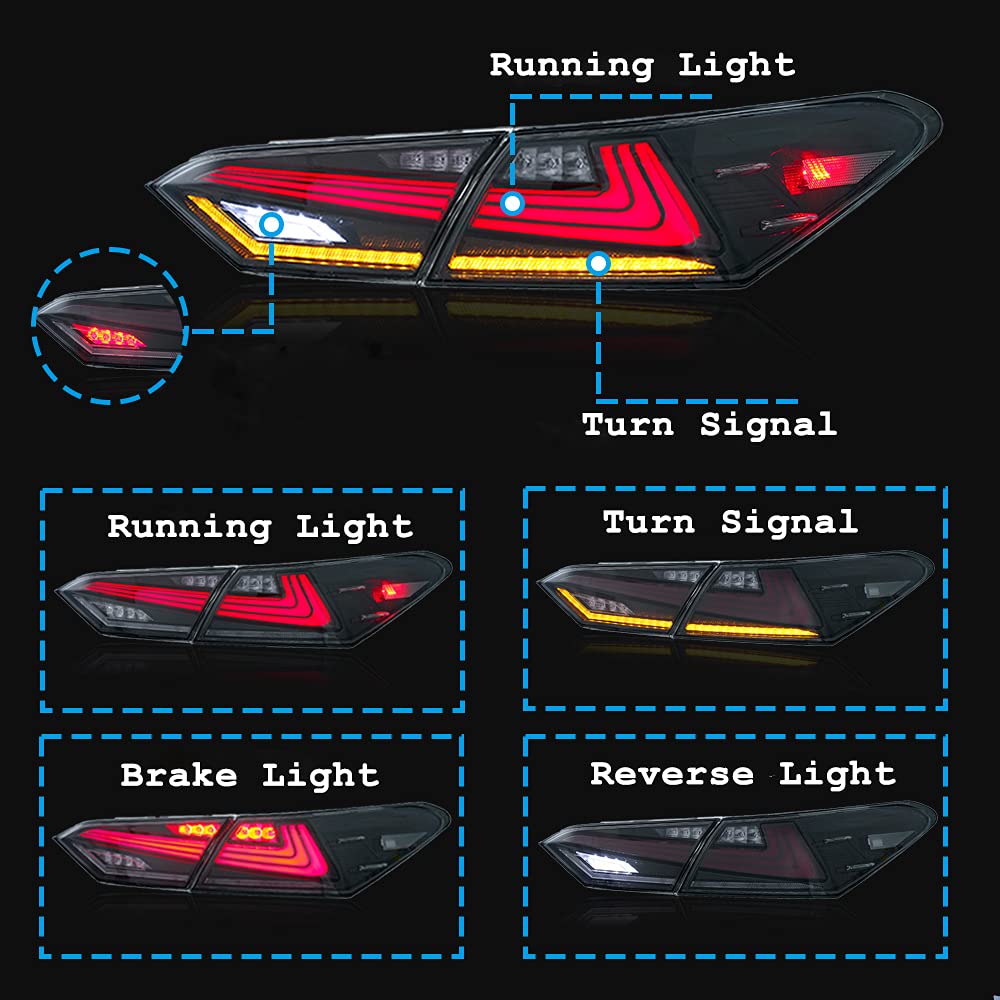 inginuity time LED Tail Lights For Toyota Camry 2018 2019 2020 2021 2022 Smoked
