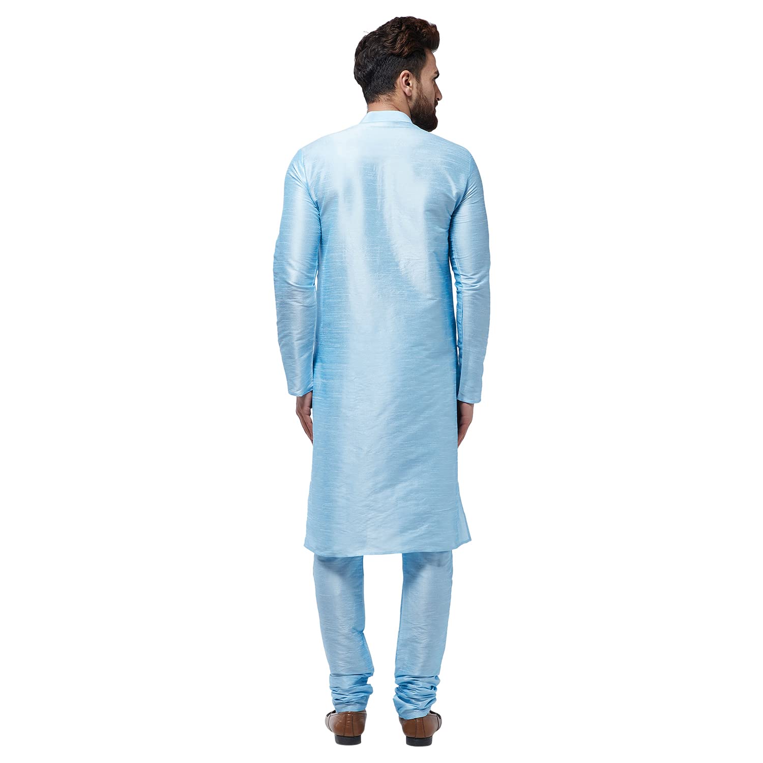 Sojanya (Since 1958 Men'S Silk Blend Sky Blue Kurta & Churidaar Pyjama Set, Size