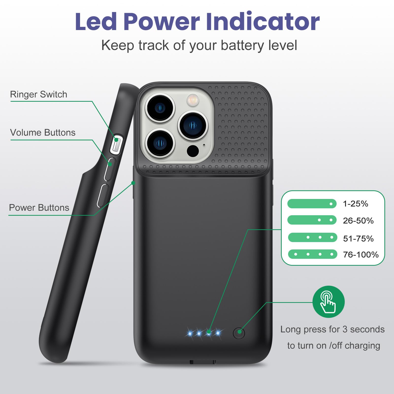 QTshine Battery Case for iPhone 14/13/13 Pro (6.1 Inch),Upgraded 7500mAh