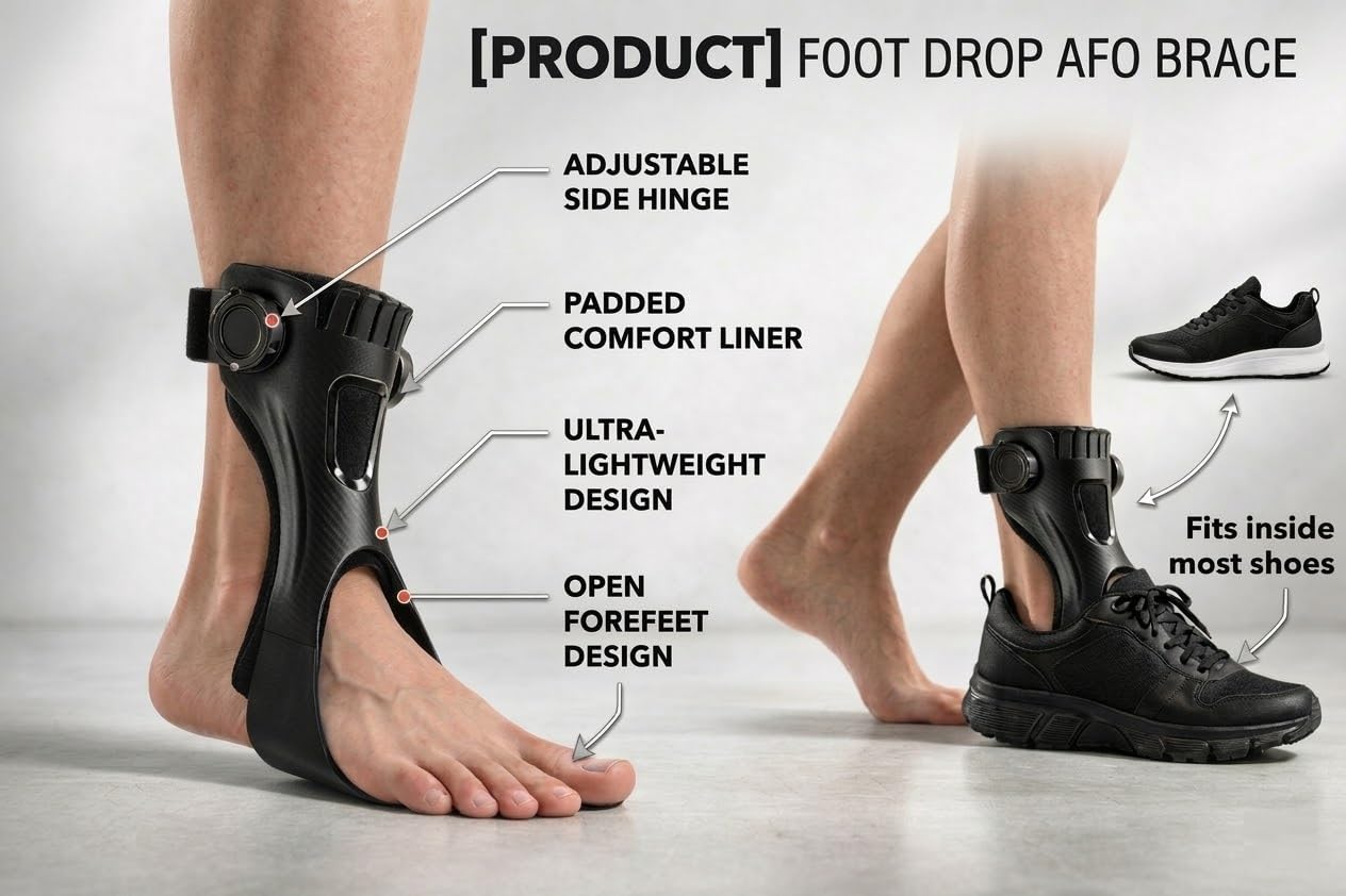 Foot Drop Brace AFO Brace for Walking – Ankle Foot Orthosis Drop Foot Brace for