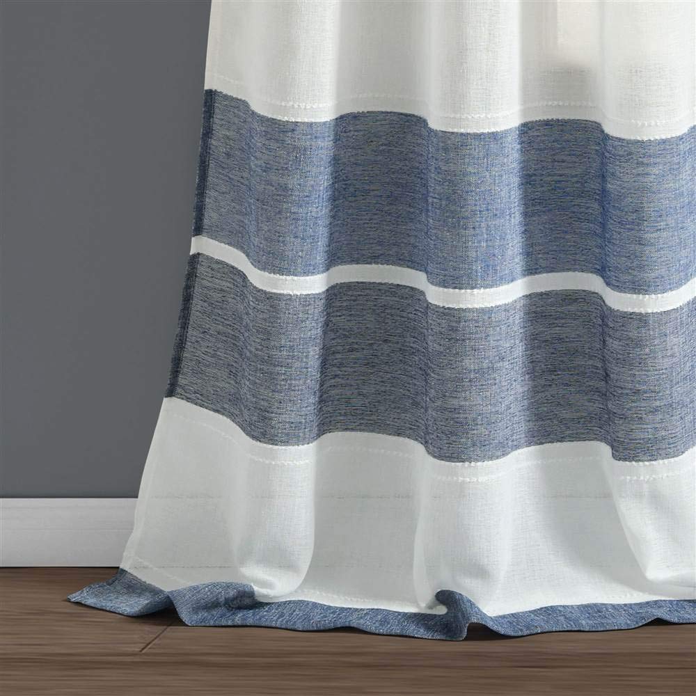 Lush Decor Navy Textured Striped Sheer Curtain Panels 84x38 Pair