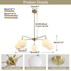 Flyrose Modern Gold and White Chandelier Light Fixture Vintage Brass Globe