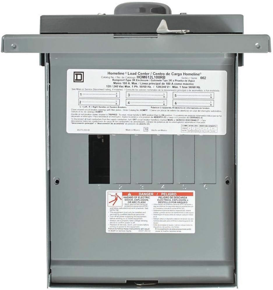 Square D 100 Amp Outdoor Load Center 6 Space 12 Circuit NEMA 3R HOM612L100RB