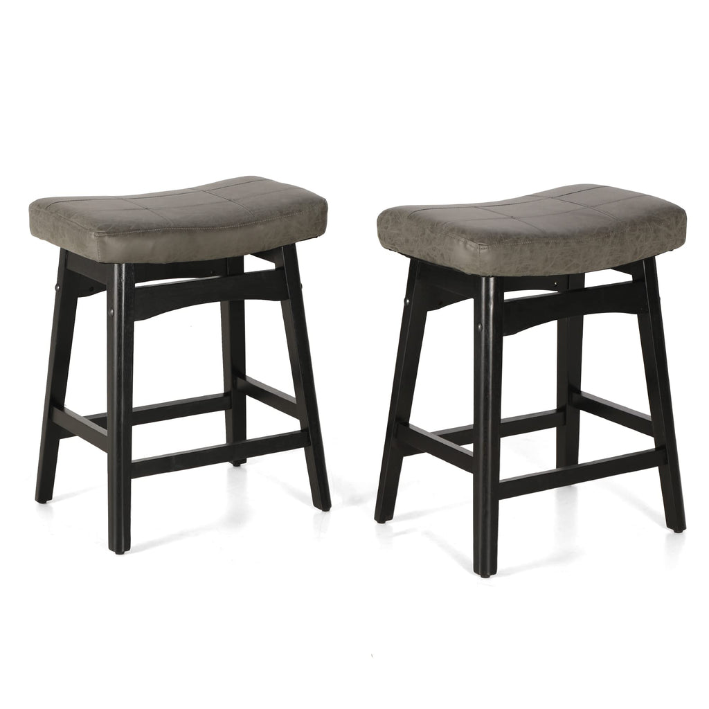 Erste!Bravo Grey Solid Wood Bar Stools Set of 2 for Kitchen Counter Height