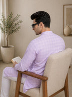 Sojanya (Since 1958 Men'S Cotton Linen Purple Checked Only Long Kurta, Size 40