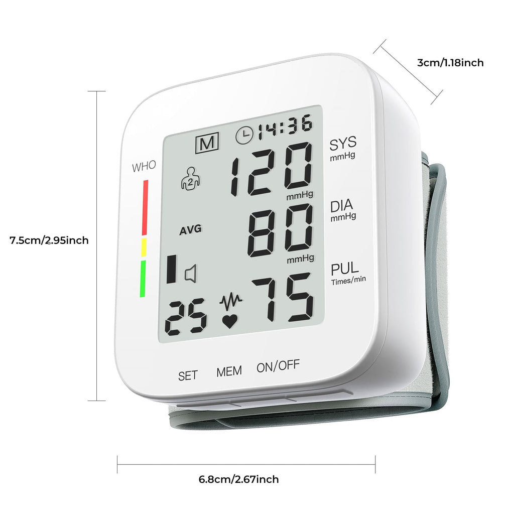 MMIZOO Wrist Blood Pressure Monitor Large LCD Display BP Machine Adjustable Cuff