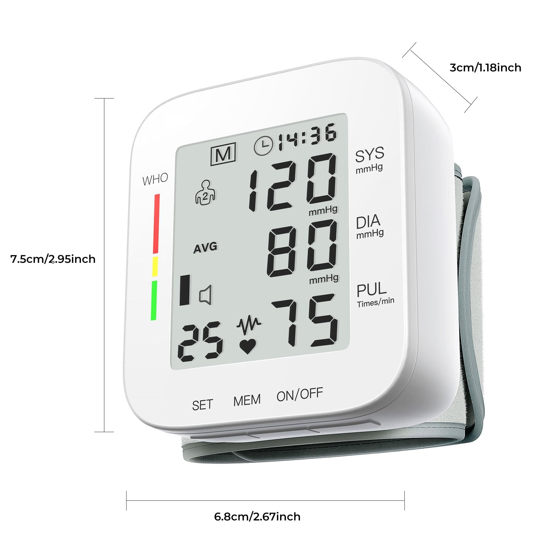 MMIZOO Wrist Blood Pressure Monitor Large LCD Display BP Machine Adjustable Cuff