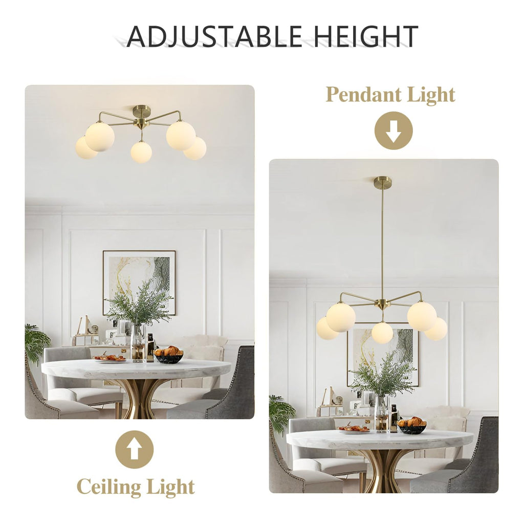 Flyrose Modern Gold and White Chandelier Light Fixture Vintage Brass Globe