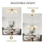 Flyrose Modern Gold and White Chandelier Light Fixture Vintage Brass Globe