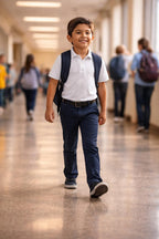 Bienzoe Boys School Uniform Pants: Kids Adjustable Waist Cotton Regular Slacks