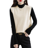 Ailaile Knitted O-Neck Vest Women's Sweater 100% Merino Wool Sleeveless Pullover