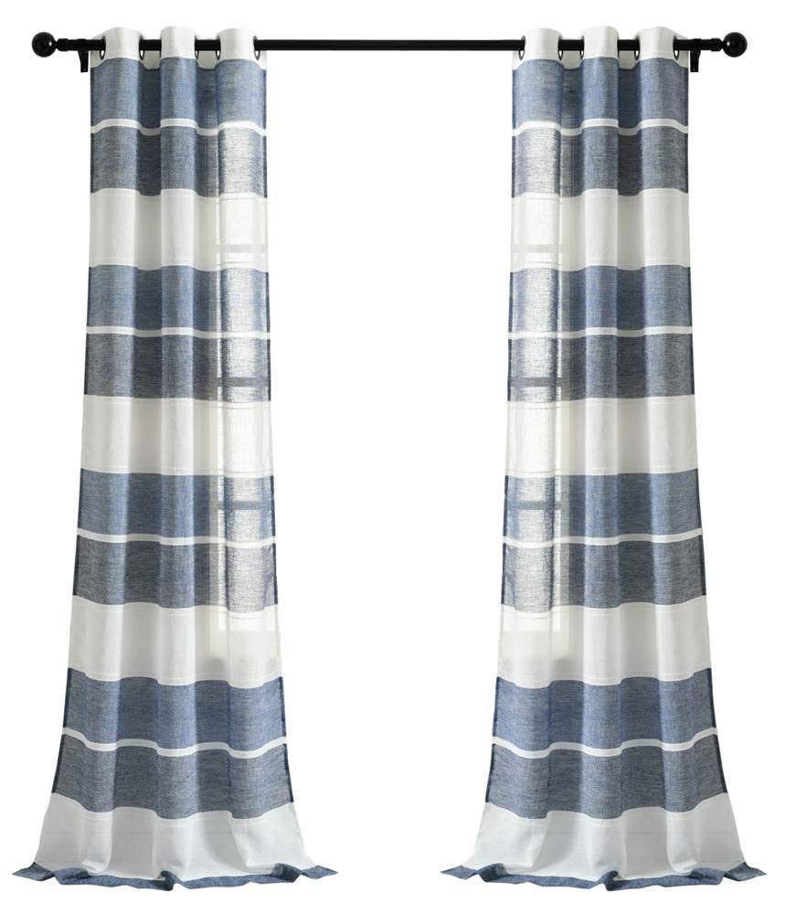 Lush Decor Navy Textured Striped Sheer Curtain Panels 84x38 Pair