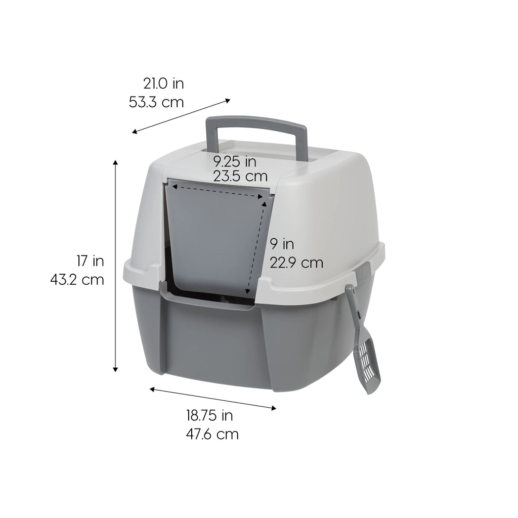 IRIS USA Large Front Door Cat Litter Box, Walk-in Entry, Gray